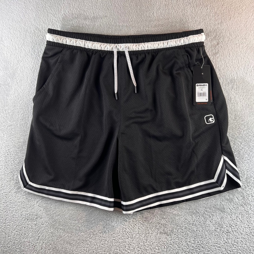 AND1 Mens Basketball Shorts Black Mesh Striped Trim XL ANM261SH01022